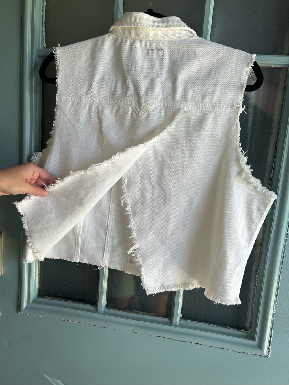 BUFFALO David Bitton Raw Hem Denim Western Sleeveless White Vest Cotton Women XL - Picture 3 of 7